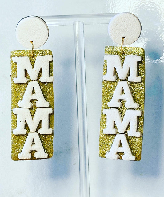Mama Gold Glitter Earrings