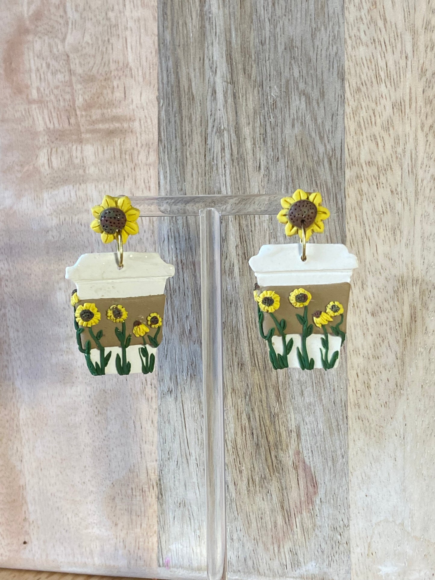 Mini Sunflower Coffee Earrings